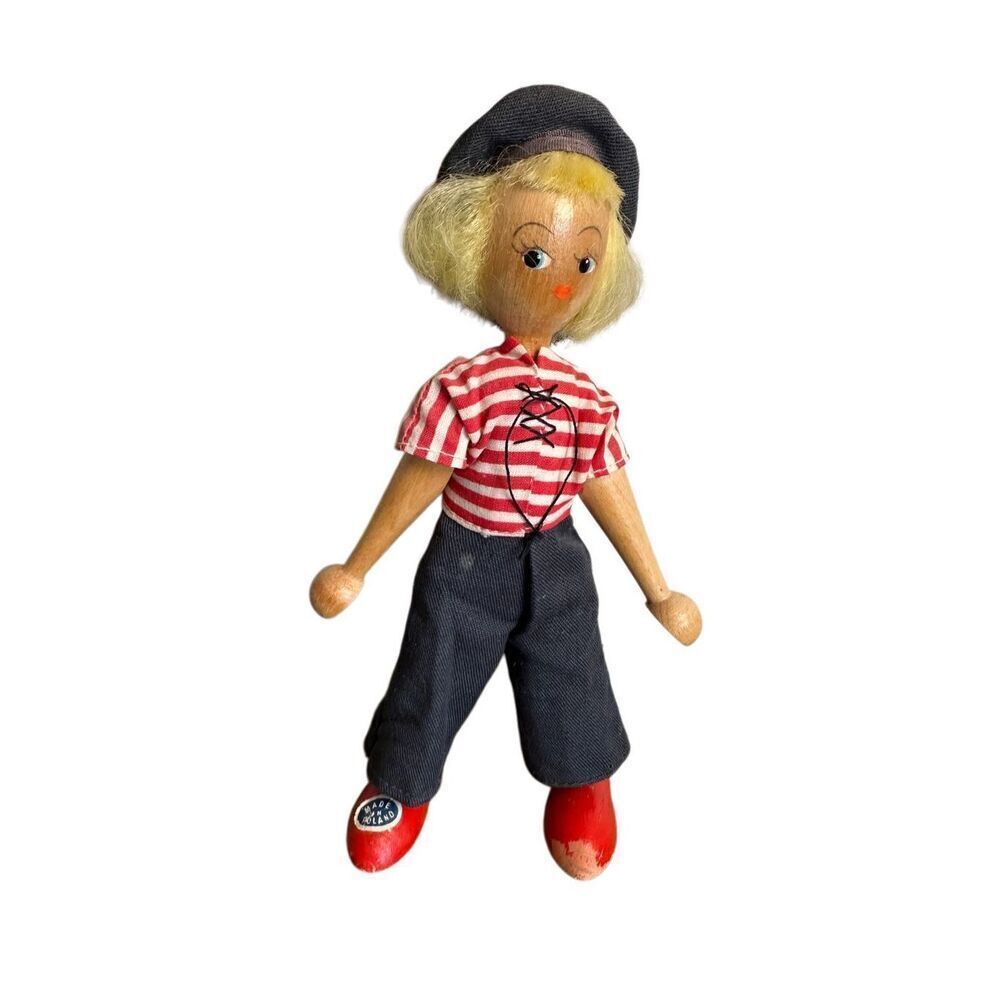 Polish Wooden Peg Doll Vintage 1940-1950’s Sailor Theme 7” tall - Picture 1 of 8